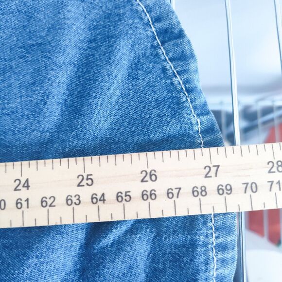 At Last & Co 14 / 16 Cotton Denim Embroidered  Shirt Button Womens Leaf Fall Vtg - Picture 10 of 10